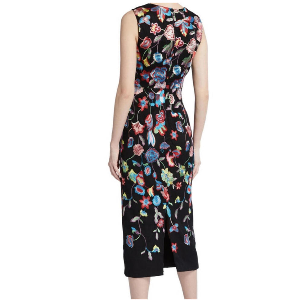 MONIQUE LHUILLIER Sonya black floral embroidered midi dress - Picture 2 of 6